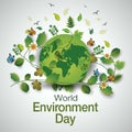 World environment day poster. global earth wearing surgical mask. covid-19, corona virus concept. vector illustration design Royalty Free Stock Photo