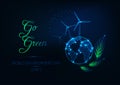 World Environment Day poster with planet earth, wind turbines, green leaves and text go green Royalty Free Stock Photo