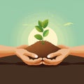 .orld Environment Day. Two hands holding a green plant. Vector illustration design Royalty Free Stock Photo