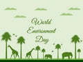 World Environment Day, reserve, Landscape with animals, environment day, environment, go green. Vector.