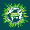 World environment day - Rotary green trees forest around circle white globe world sign on dark green background vector design Royalty Free Stock Photo