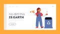 World Environment Day, Save Earth Planet Concept for Landing Page Template. Little Girl Throw Trash into Recycling Bin