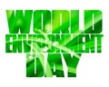World Environment Day text, old and young hands, green sprout, white background.