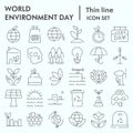 World environment day thin line icon set, ecology symbols collection, vector sketches, logo illustrations, nature Royalty Free Stock Photo