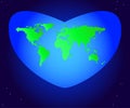 World Environment Day. Vector illustration of the mainland planet Earth green in a beautiful blue heart. Royalty Free Stock Photo