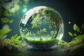 World environment and earth day concept with glass globe and eco friendly enviroment, Generative AI
