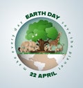 Earth day concept with tree,animals and people.