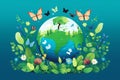 World environment and earth day concept with tree leaves, butterflies and flowers. Generative ai