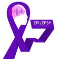 World epilepsy day. Purple ribbon. Epilepsy solidarity symbol. Vector illustration. Banner with epilepsy awareness ribbon.