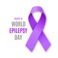 World epilepsy day. Purple ribbon on white background. Epilepsy solidarity symbol. Vector illustration.