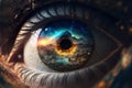 World explosion in eye, creation or destruction of the universe, doomsday, the future of humanity. Generative AI Royalty Free Stock Photo