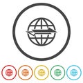 World Express delivery logo. Set icons in color circle buttons