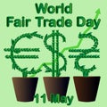 World Fair Trade Day. The money tree grows in a flowerpot. May 11 Royalty Free Stock Photo