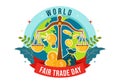 World Fair Trade Day Vector Illustration on 11 May with Gold Coins, Scales and Hammer for Climate Justice and Planet Economic