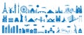 World famous architecture landmarks silhouettes, vector illustration. Travel, tourist attractions, historic monuments.