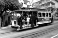 World famous Cable Car - an iconic tourist attraction in San Francsico - descending a steep hill