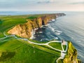 World famous Cliffs of Moher, one of the most popular tourist destinations in Ireland. Aerial view of known tourist attraction on Royalty Free Stock Photo