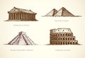 World famous historical monuments. Vector sketch