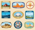World famous international landmarks vector vintage travel stickers Royalty Free Stock Photo
