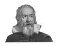 World famous Italian medieval scientist Galileo Galilei isolated on white background. Black and white image Royalty Free Stock Photo