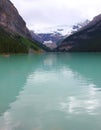 The beautiful lake louise in the canadian Rocky Mountains on a cloudy day Royalty Free Stock Photo