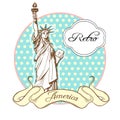 World famous landmark collection in retro style. America. New York. Statue of Liberty. Vector illustration isolated on white Royalty Free Stock Photo