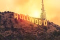 The world famous landmark Hollywood Sign during sunset in Los Angeles, United States. Royalty Free Stock Photo