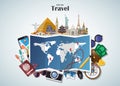 World famous Landmark paper art. Global Travel And Journey Infographic . Vector Flat Design Template.vector/illustration.Can be u