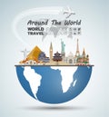 World famous Landmark paper art. Global Travel And Journey Infographic . Vector Flat Design Template.vector/illustration.Can be u Royalty Free Stock Photo