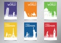 World famous landmark and symbol in silhouette style with multi color theme brochure set Royalty Free Stock Photo