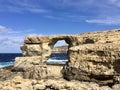 A world-famous lost natural landmark. Azure window on the island of Gozo. Royalty Free Stock Photo