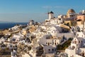 Oia village at sunset, Santorini island, Greece. Royalty Free Stock Photo