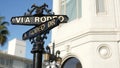 World famous Rodeo Drive symbol, Cross Street Sign, Intersection in Beverly Hills. Touristic Los Angeles, California, USA. Rich Royalty Free Stock Photo