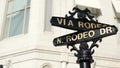 World famous Rodeo Drive symbol, Cross Street Sign, Intersection in Beverly Hills. Touristic Los Angeles, California, USA. Rich Royalty Free Stock Photo