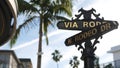 World famous Rodeo Drive symbol, Cross Street Sign, Intersection in Beverly Hills. Touristic Los Angeles, California, USA. Rich Royalty Free Stock Photo