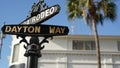 World famous Rodeo Drive symbol, Cross Street Sign, Intersection in Beverly Hills. Touristic Los Angeles, California, USA. Rich Royalty Free Stock Photo