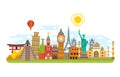 World famous travel landmark, international symbols vector tourism concept background