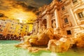 World famous Trevi fountain in Rome at sunset