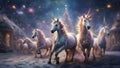 A world of fantasy and magic, where unicorns prance through fields of glittering snow and fairies dance under a sky