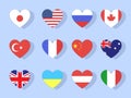 World Flags Official Proportions Flat Vector Set. Flags of the world in the form of hearts. Isolated icons on the background Royalty Free Stock Photo