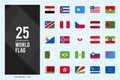 25 World Flags Rounded Square . icons Pack. vector illustration Royalty Free Stock Photo