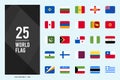 25 World Flags Rounded Square . icons Pack. vector illustration Royalty Free Stock Photo