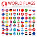 World flags vector collection. 63 high quality clean round icons. Royalty Free Stock Photo