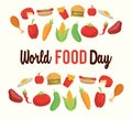 World food day lettering poster with nutritive food frame