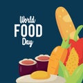 World food day lettering poster with nutritive food