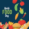 World food day lettering poster with nutritive food