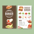 World food day menu design with hamburger, beef steak, sausage watercolor illustration
