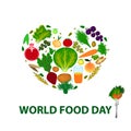 World Food Day. 16 October. Heart of fruits, vegetables, cereals. Vector illustration on isolated background. Royalty Free Stock Photo