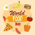 World food day, vegetable fruits burger pizza healthy lifestyle meal