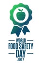 World Food Safety Day. June 7. Holiday concept. Template for background, banner, card, poster with text inscription Royalty Free Stock Photo